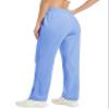 MAGCOMSEN Velour Pants for Women Soft Straight Leg High Waist Sweatpants Velvet Pajama with Pockets Light Blue 2XL view 3