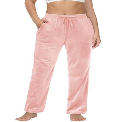 MAGCOMSEN Velvet Pants for Women High Waisted Straight Leg Soft Sweat Pant Causal Comfy Trousers with Pockets Pink 2XL