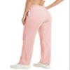 MAGCOMSEN Velvet Pants for Women High Waisted Straight Leg Soft Sweat Pant Causal Comfy Trousers with Pockets Pink 2XL view 3