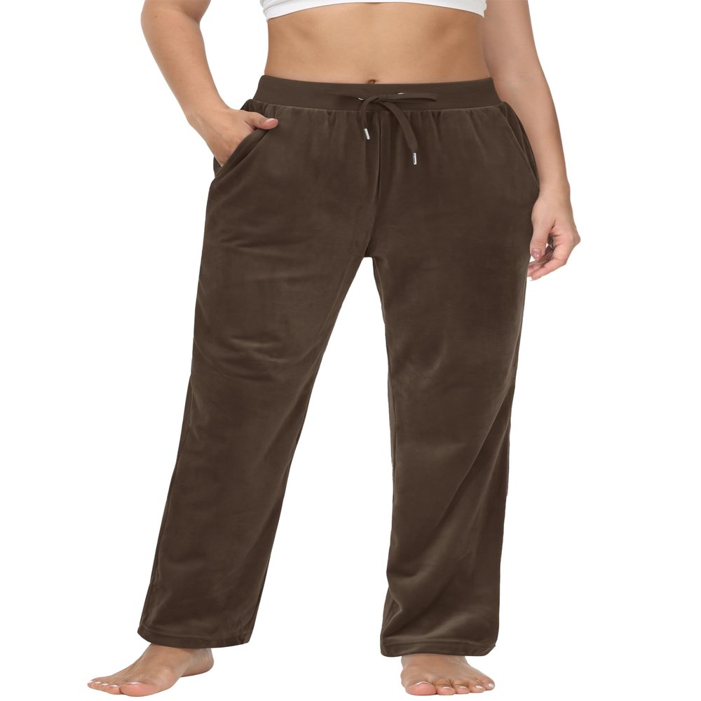 MAGCOMSEN Women's Velour Pants Soft Velvet Sweatpants Straight Leg Athletic Joggers Casual Pant with Pockets Coffe S