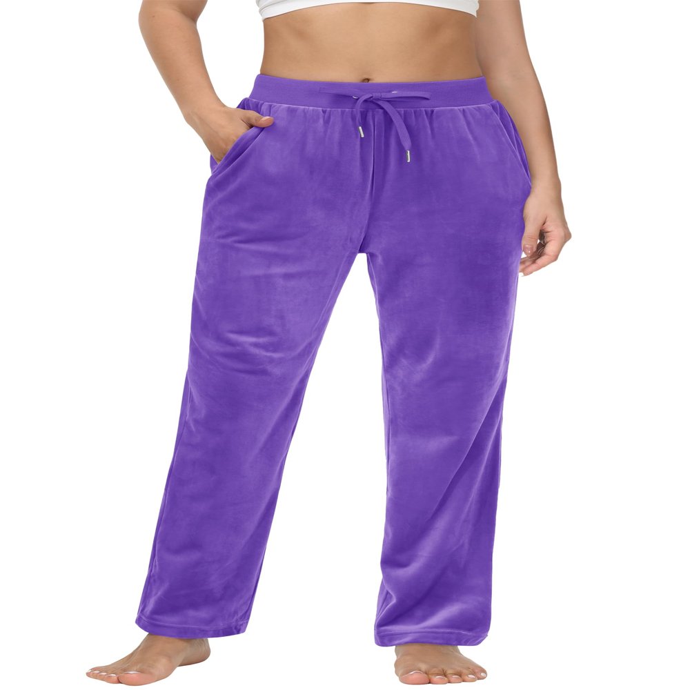 MAGCOMSEN Women's Velour Pant Soft Velvet Sweatpants Straight Leg High Waist Lounge Pant with Pockets Light Purple S