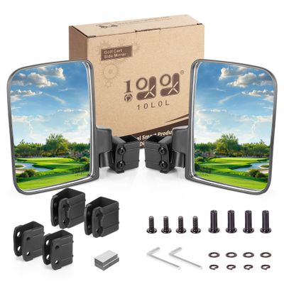 10L0L Golf Cart Mirror, No Drilling Extra Large Side View Mirror Universal for Yamaha, Club Car, EZGO, Folding Side Rear View Mirrors Adjustable 180 Degree