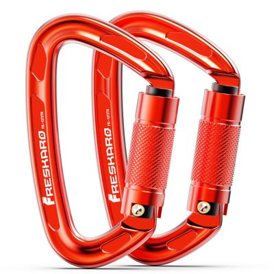 FresKaro Climbing Carabiner Clips Heavy Duty, UIAA Certified 25kN Auto Locking Carabiners, Twist Lock, 7075 Aluminium, Lightweight, Rust Free, for Rappelling, Hiking etc, 4Inch, Red, 2 Pack