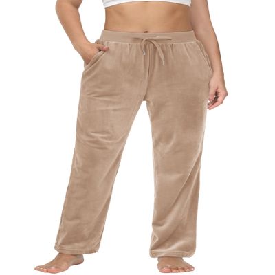 MAGCOMSEN Women's Sweatpants Velvet Elastic Waist Straight Leg Pants for Running Velour Cozy Pant Light Brown XL