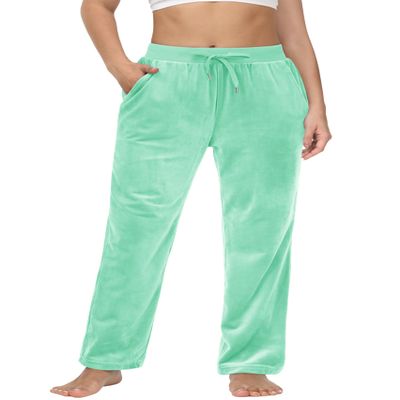 MAGCOMSEN Velour Pants for Women Straight Leg Cozy Sweatpants Velvet Drawstring Waist Lounge Pajama Mint Green S