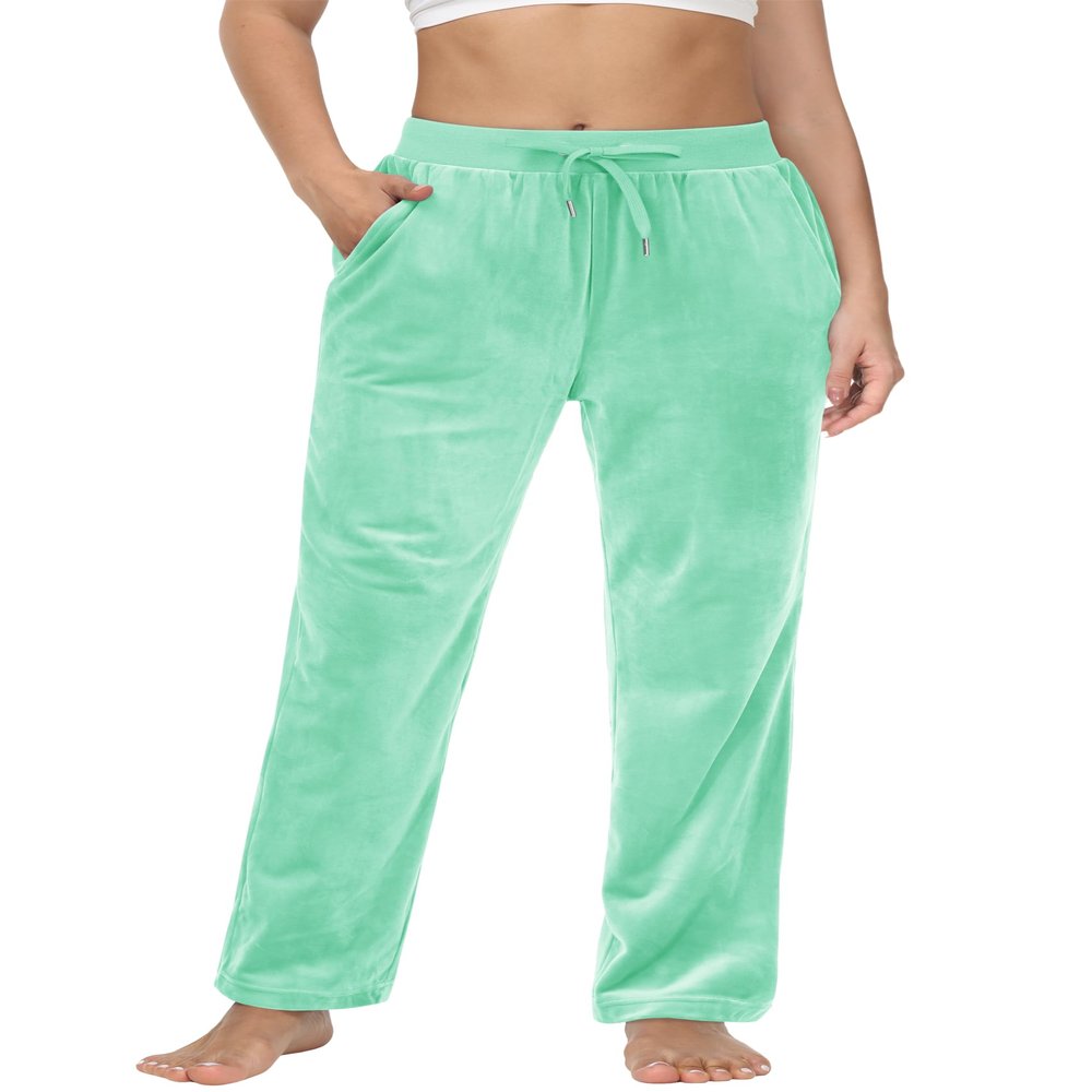 MAGCOMSEN Velour Pants for Women Straight Leg Cozy Sweatpants Velvet Drawstring Waist Lounge Pajama Mint Green S