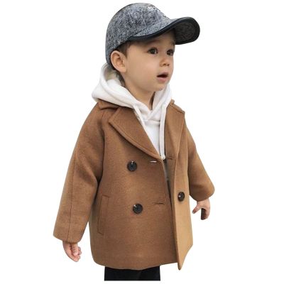 Kids Trench Coat for Toddler Boy Girls Woolden Overcoat Winter Dress Peacoat Double Breasted Wool Coat 1-5 Years (Khaki, 12-18 Months)