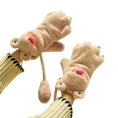 Winter Gloves Funny Creative Cute Little Frog Gloves Winter Female Plush Even Finger Hanging Neck Warm Anti-Cold Mittens (Color : Pink, Size : One Size)