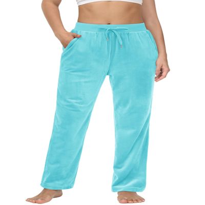 MAGCOMSEN Women's Velour Pants Straight Leg High Waisted Lounge Drawstring Waist Running Sweatpants Aqua Blue M