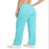 MAGCOMSEN Women's Velour Pants Straight Leg High Waisted Lounge Drawstring Waist Running Sweatpants Aqua Blue M view 3