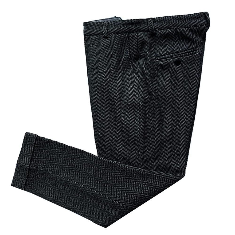 Ceehuteey Men's Regular Fit Tweed Wool Dress Pants Flat Front Herringbone Trousers(Black, 34W x 34L)