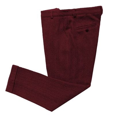 Ceehuteey Men's Regular Fit Tweed Wool Dress Pants Flat Front Herringbone Trousers(Burgundy, 34W x 32L)