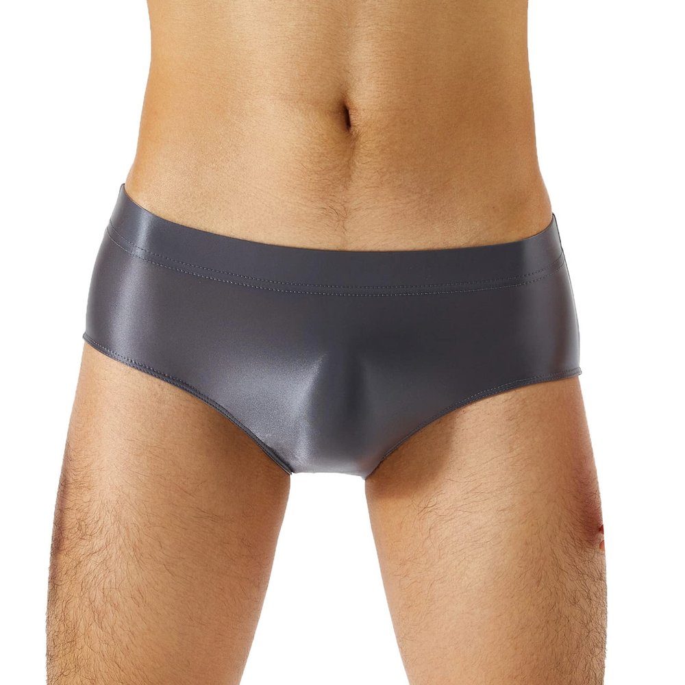 CHICTRY Mens Sexy Bulge Briefs Underwear Stretch Low Rise Glossy Smooth Seamless Briefs Dark Grey XX-Large