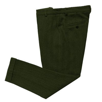 Ceehuteey Men's Regular Fit Tweed Wool Dress Pants Flat Front Herringbone Trousers(Army Green, 29W x 28L)