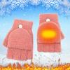 Coral Velvet Knitted Warm Convertible Flip Mittens Top Fingerless Women Winter Fleece Ear Warmer (Pink, One Size) view 2