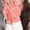 Coral Velvet Knitted Warm Convertible Flip Mittens Top Fingerless Women Winter Fleece Ear Warmer (Pink, One Size) view 3