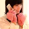 Coral Velvet Knitted Warm Convertible Flip Mittens Top Fingerless Women Winter Fleece Ear Warmer (Pink, One Size) view 4