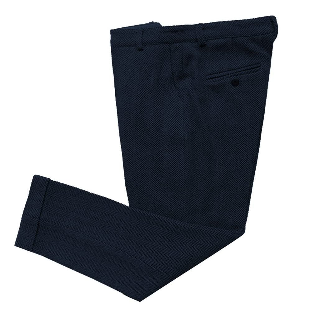 Ceehuteey Men's Regular Fit Tweed Wool Dress Pants Flat Front Herringbone Trousers(Navy, 36W x 30L)