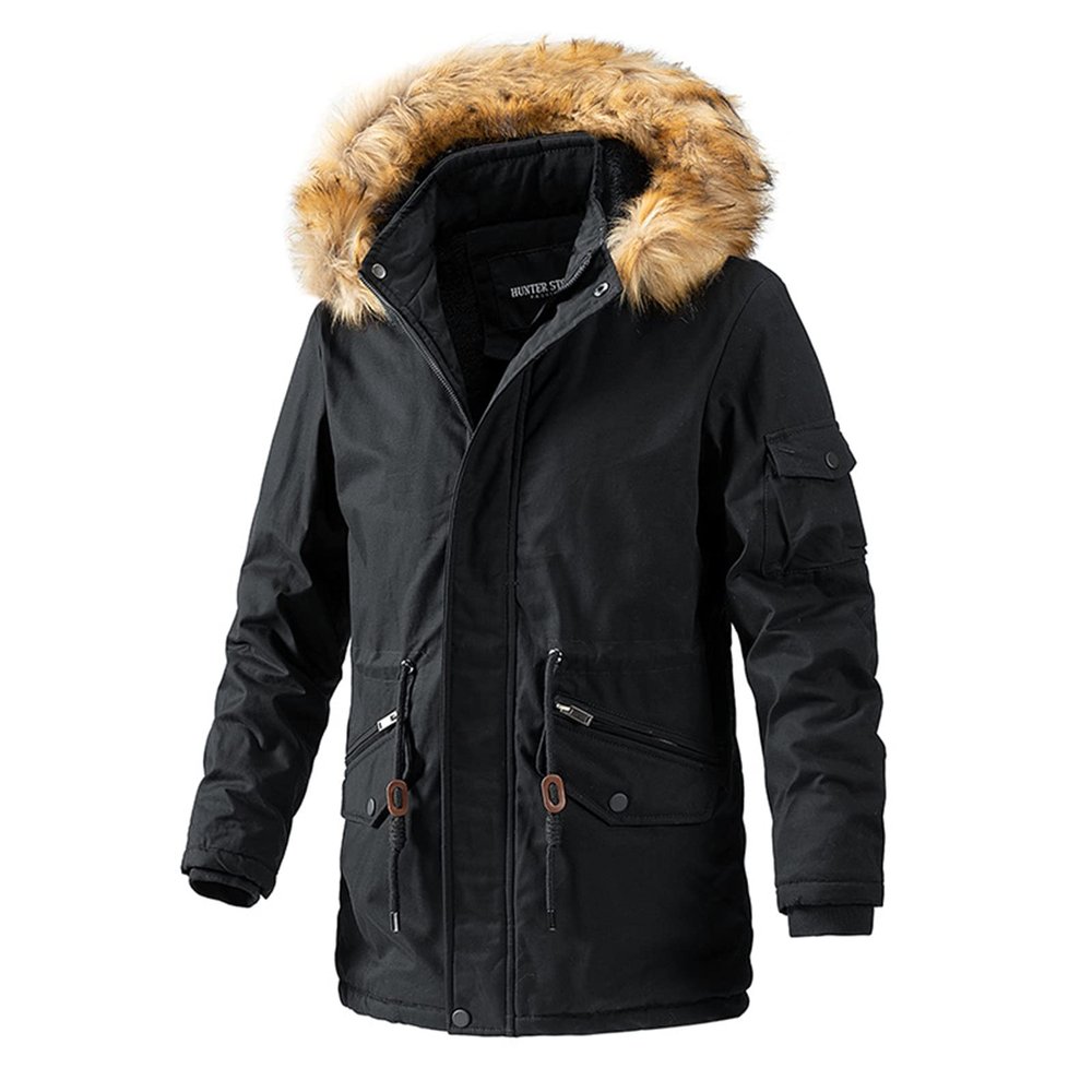 HINDOLA Men's Faux Fur Coat Jacket Male Winter Warm Thicker Fur Coats Outwear Hooded Long Parka Overcoat
