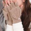 Coral Velvet Knitted Warm Convertible Flip Mittens Top Fingerless Women Winter Fleece Ear Warmer (Khaki, One Size) view 4