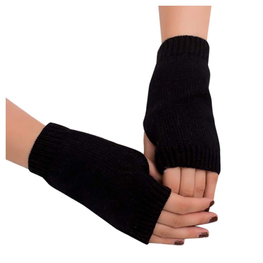 Fingerless Knitted Mitten Warm Gloves Women Arm Warm Girl Winter Keep Soft Gloves Mittens Combo (Black, One Size)
