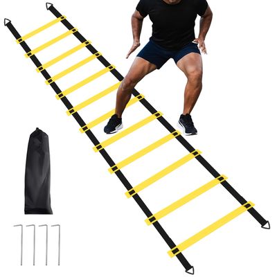 RUBY.Q 12 Rungs Agility Ladder Set, Speed Training Ladder with Steel Stakes and Carry Bag for Soccer, Speed Fitness Feet Training