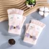 Cartoon Animal Print Knitted Warm Convertible Flip Mittens Top Fingerless Children Winter Gloves Sunhat (Pink, One Size) view 3