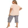 Vozanet Women's Pajamas Set Soft V Neck Sleepwear Top and Capri Pj Plus Size Lounge Sets Cartoon Lovely Panda Nighty, Love Panda, 4X-Large view 2