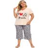 Vozanet Women's Pajamas Set Soft V Neck Sleepwear Top and Capri Pj Plus Size Lounge Sets Cartoon Lovely Panda Nighty, Love Panda, 4X-Large view 3