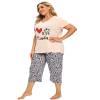 Vozanet Women's Pajamas Set Soft V Neck Sleepwear Top and Capri Pj Plus Size Lounge Sets Cartoon Lovely Panda Nighty, Love Panda, 4X-Large view 4