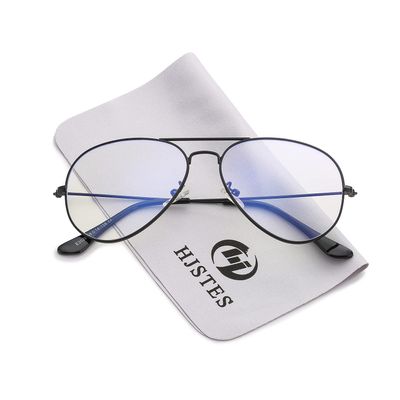 HJSTES Clear Lens Aviator Glasses Blue Light for Women Men Classic Pilot Frame Non-prescription Eyeglasses(Black)