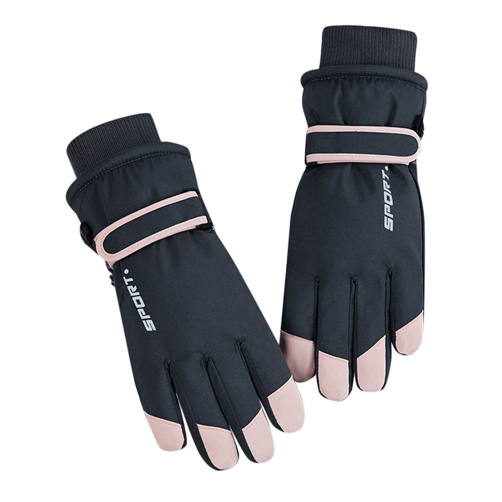 Winter Ski Gloves Waterproof Thick Plus Velvet Warm Windproof Cold Mittens for Women Cold Weather (Black, One Size)