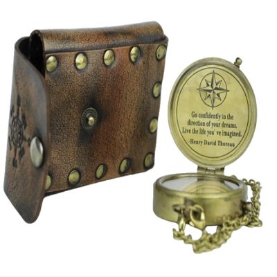 Elizabeth Compass | Handmade Antique Vintage Brass | Leather Cover | Exquisite Nautical | Home Decor | Pocket Compass Gift for Every Occasion | Super7One