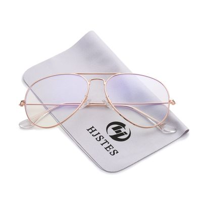 HJSTES Clear Lens Aviator Glasses Blue Light for Women Men Classic Pilot Frame Non-prescription Eyeglasses(Rose Gold)