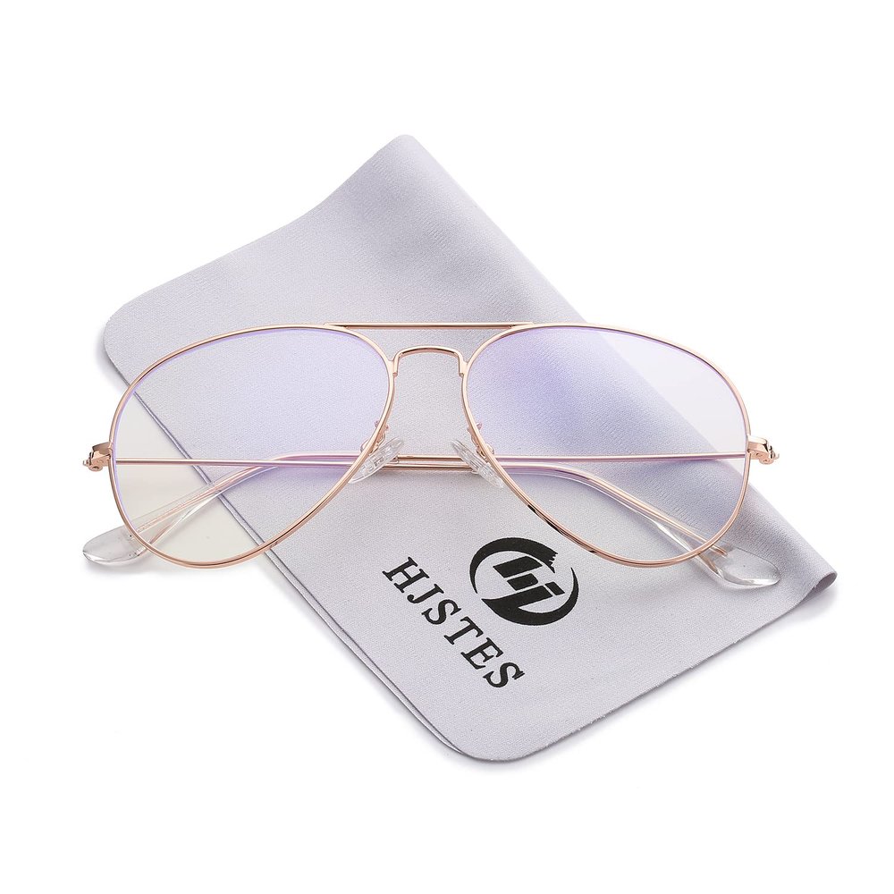 HJSTES Clear Lens Aviator Glasses Blue Light for Women Men Classic Pilot Frame Non-prescription Eyeglasses(Rose Gold)