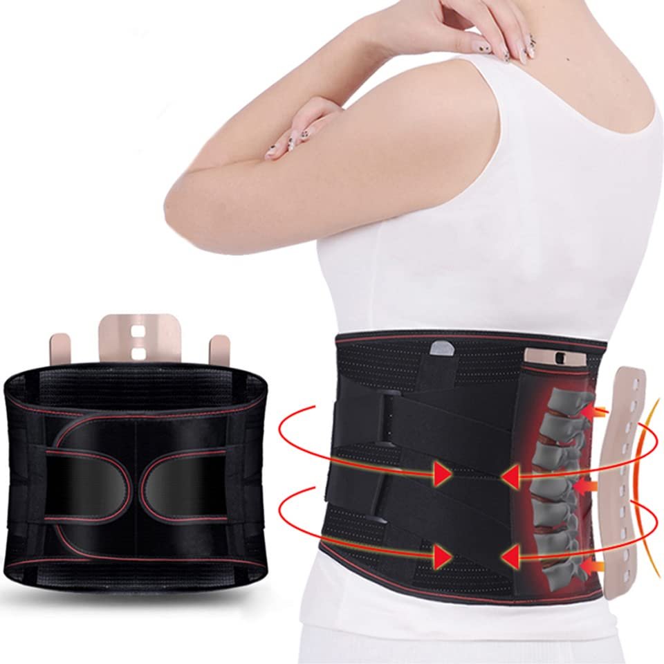 WZRWAN Orthopedic Tourmaline Self-Heating Magnetic Steel Plates Waist Support Belt Men Women Lumbar Support Back Brace Belt (S, Gray)