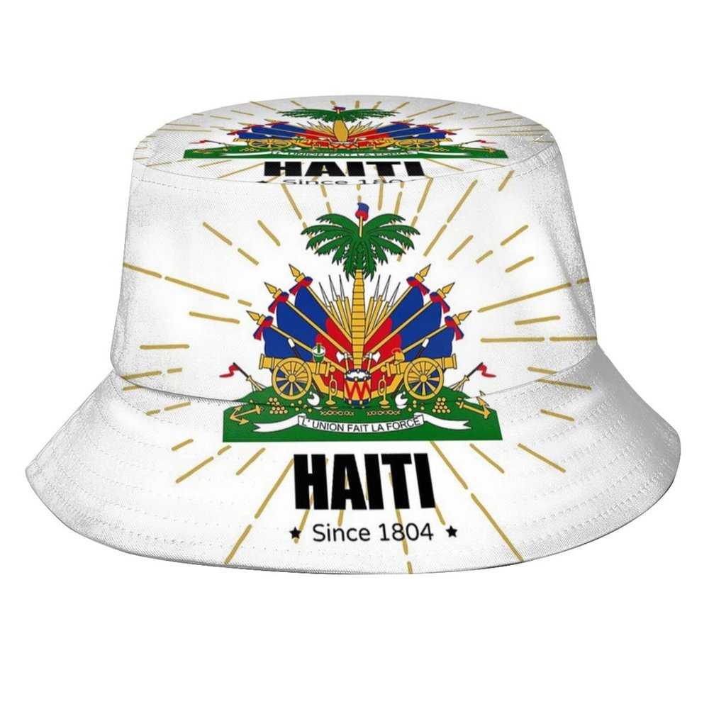 Cute Haiti Flag Bucket Hat Packable Wide Brim Sun Protection Hats Outdoor Haitian Fisherman Hats for Men and Women