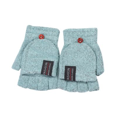 Knitted Warm Convertible Flip Mittens Top Fingerless Men Winter Gloves Men Gloves Womens Ski Mittens (Green, A)