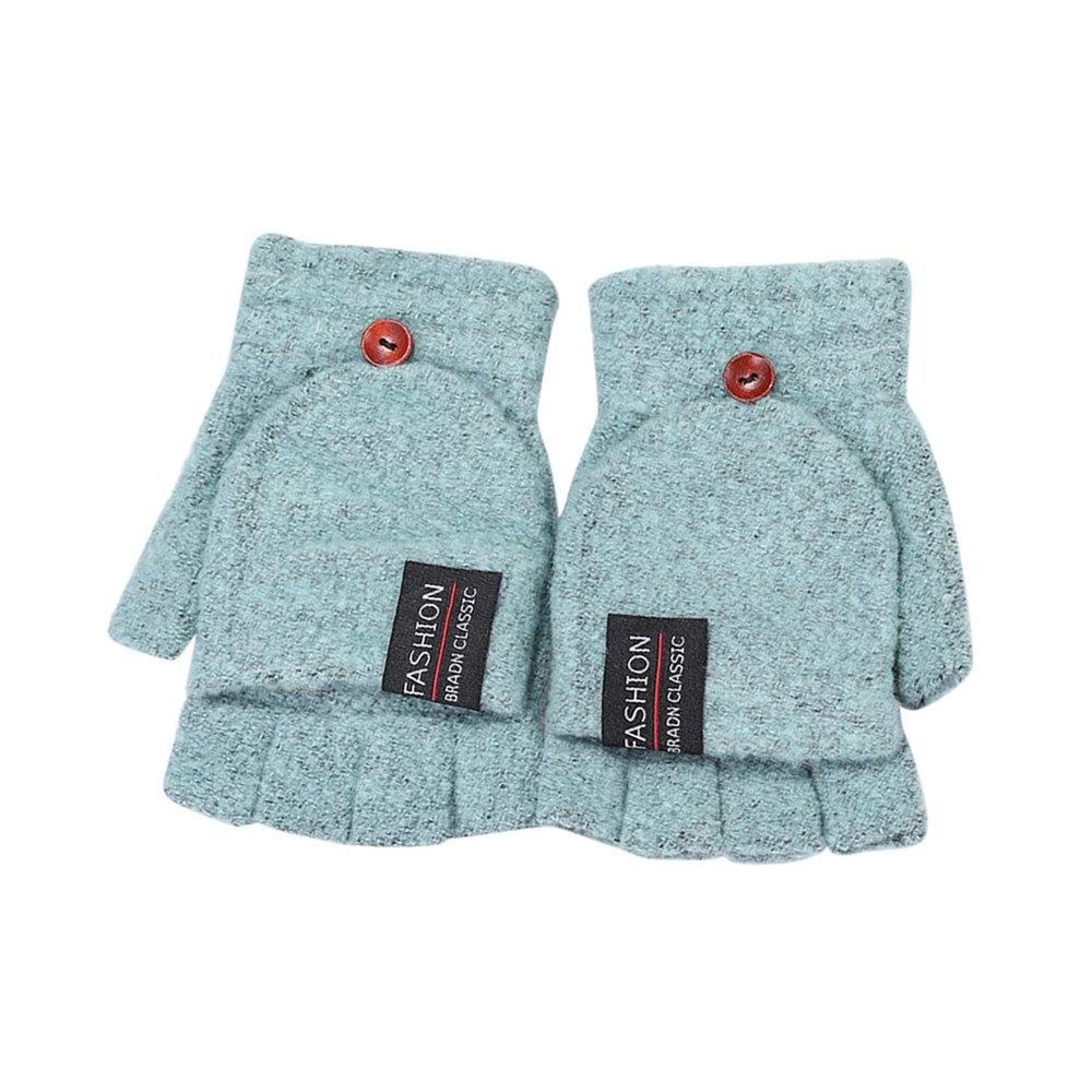 Knitted Warm Convertible Flip Mittens Top Fingerless Men Winter Gloves Men Gloves Womens Ski Mittens (Green, A)