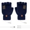 Laptop Full&Half Hand Men Heated Warm Women Winter Gloves Mitten Knit Finger USB Gloves Women Mittens (Navy, One Size) view 1
