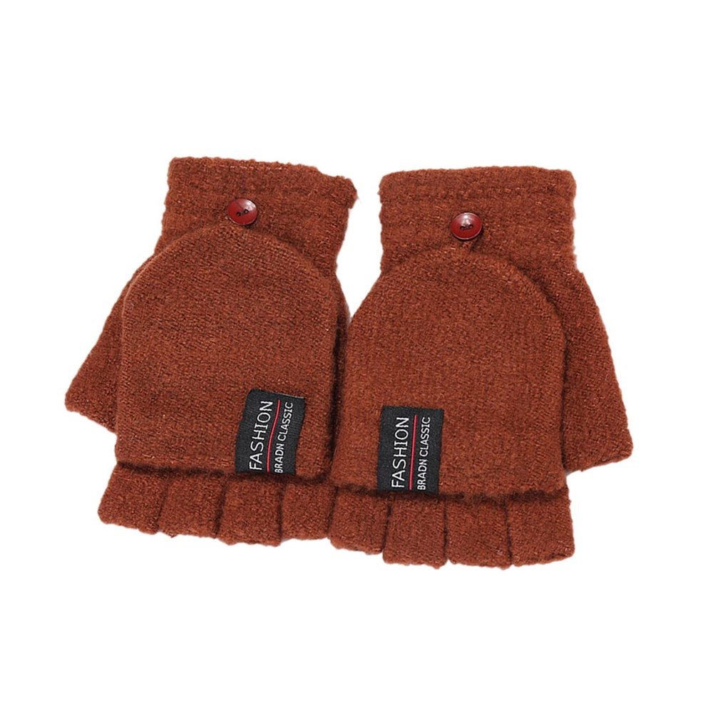 Knitted Warm Convertible Flip Mittens Top Fingerless Men Winter Gloves Men Gloves Womens Ski Mittens (Coffee, A)
