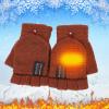 Knitted Warm Convertible Flip Mittens Top Fingerless Men Winter Gloves Men Gloves Womens Ski Mittens (Coffee, A) view 2