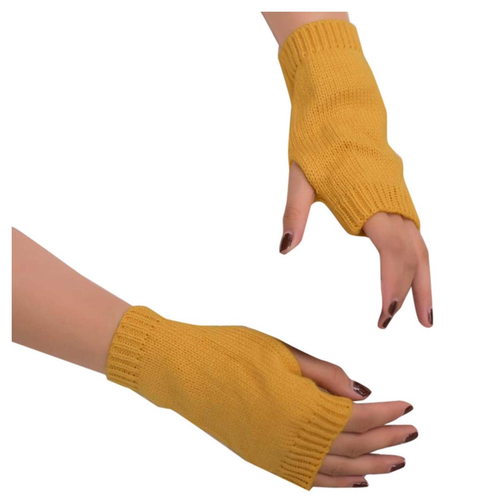Fingerless Knitted Mitten Warm Gloves Women Arm Warm Girl Winter Keep Soft Gloves Mittens Combo (Yellow, One Size)