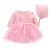 Baby Girl Dress Embroidery Lace Dresses Long Sleeve Toddler Baptism Christening Tutu Dress for Party Wedding Birthday Full Moon Baptism Picnic Photo Shoot Cake Smash with Hat Pink Dress 3-6 M view 1