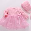 Baby Girl Dress Embroidery Lace Dresses Long Sleeve Toddler Baptism Christening Tutu Dress for Party Wedding Birthday Full Moon Baptism Picnic Photo Shoot Cake Smash with Hat Pink Dress 3-6 M view 3