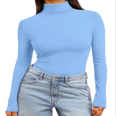 Trendy Queen Women's Turtleneck Long Sleeve Shirts Spring Fashion BasicThermal Underwear Tops Winter Clothes 2026 Baby Blue M