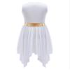 Oyolan Kids Girls One Shoulder Lyrical Praise Dance Dress Sleeveless Color Block Tunic Liturgical Worship Costume Red 14 Years view 4