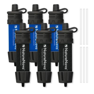 Mini Water Filter NatureNova Portable Emergency Water Filtration System Hiking Camping Straw Survival Gear Emergency PreparednessBlue/Black, 6 Pack