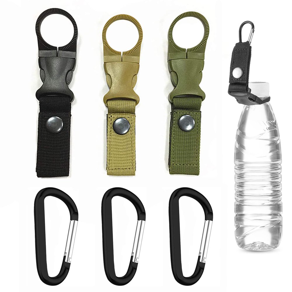 3pcs Bottle Hanging Buckle Clip, Portable Water Bottle Ring Holder with D-Ring Hook, Nylon Webbing Keychain, Mineral Water Bottle Clip for Backpack Belt Outdoor Camping Hiking Mountaineering Traveling