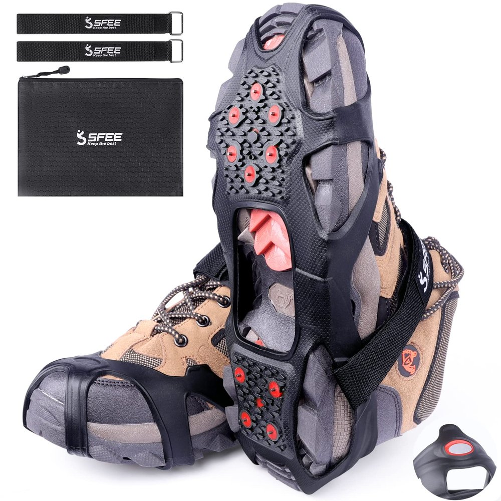 Sfee Crampons, V3 Tungsten Ice Cleats for Shoes & Boots - Traction Cleats for Hiking, Walking, Running on Snow & Ice